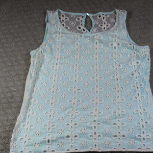 Jennifer Lopez Size Small Mint Green & Cream Eyelet Sleeveless Blouse